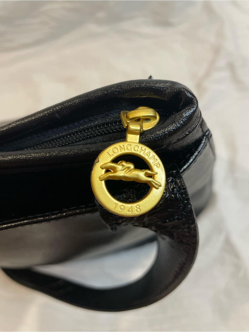 Vintage Longchamp Black Leather Crossbody Bucket Bag Gold Hardware Project Bag - Picture 11 of 15